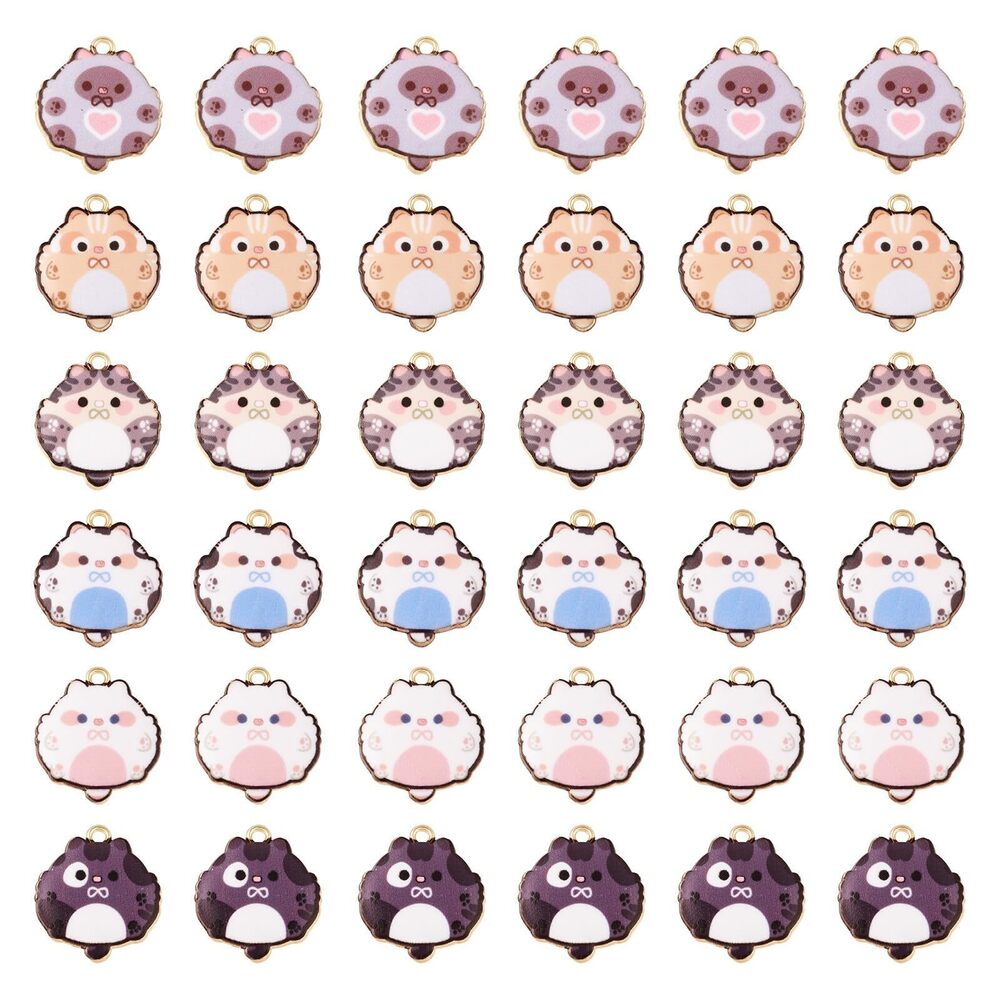 4984 36Pcs Enamel Fatty-cat Charms for Jewelry Making Cute Cat Charms